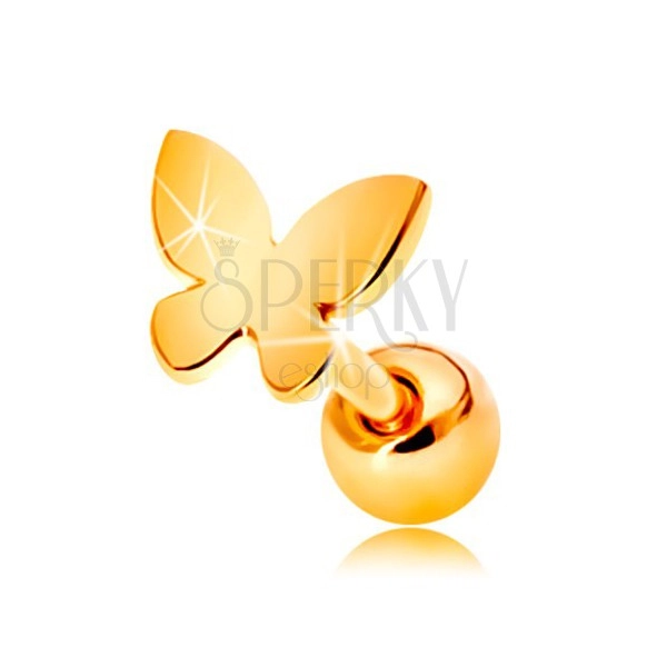 14-k zlati piercing za uho - sijoč ploščat metuljček