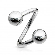 Jeklen piercing za obrvi – spirala srebrne barve in kroglica, 1,6 mm