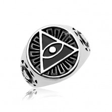 Prstan iz jekla 316 L, črn patiniran krog in trikotnik z očesom