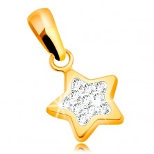 Obesek iz 14-k rumenega zlata - sijoča peterokraka zvezda, prozorni cirkoni
