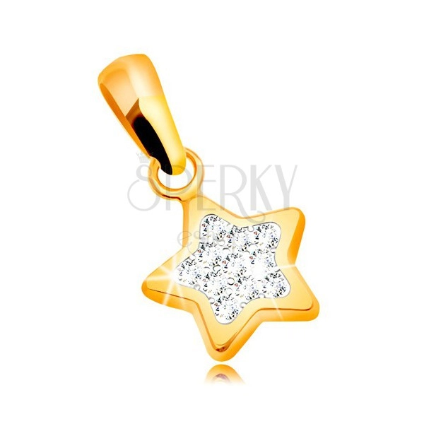 Obesek iz 14-k rumenega zlata - sijoča peterokraka zvezda, prozorni cirkoni