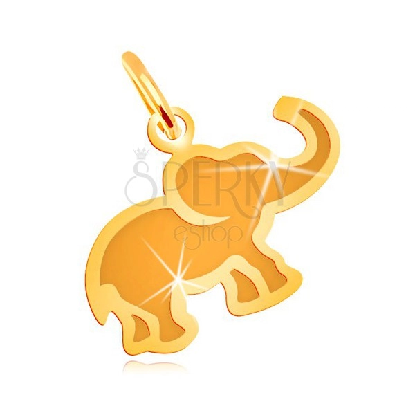 Obesek iz 14-k rumenega zlata - ploščat slonček z mat sredino