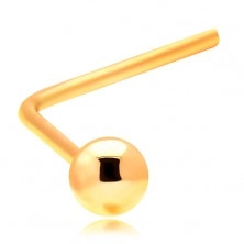Ukrivljen piercing za nos iz 14-k zlata - sijoča kroglica