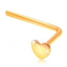 Ukrivljen piercing za nos iz 14-k zlata - ploščat srček