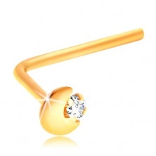 Ukrivljen piercing za nos iz 14-k rumenega zlata, lunin krajec, prozoren cirkon