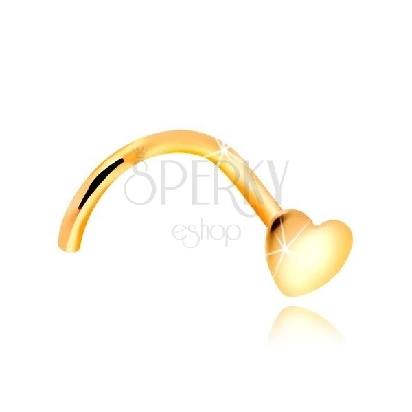 Ukrivljen piercing za nos iz 14-k zlata - sijoče ploščato srce