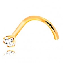 Ukrivljen piercing za nos iz 14-k rumenega zlata, okrogel prozoren cirkon, 1,5 mm