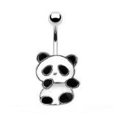 Jeklen uhan za popek - panda z belo in črno glazuro
