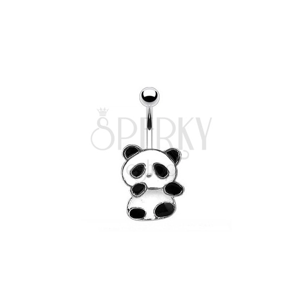 Jeklen uhan za popek - panda z belo in črno glazuro