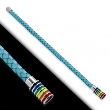 Pletena svetlo modra zapestnica iz umetnega usnja, valj z barvnimi črtami
