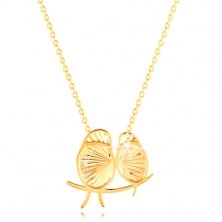 Ogrlica iz 14-k rumenega zlata - lesketavi ptici, tanka verižica