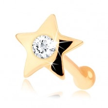 Raven piercing za nos iz 14-k rumenega zlata - sijoča zvezdica z diamantom