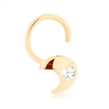 Diamantni piercing za nos iz 14-k zlata - ukrivljen, lunin krajec z briljantom
