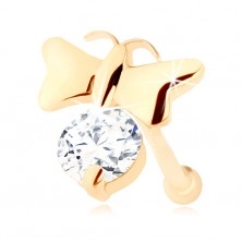 Briljantni piercing za nos iz 14-k rumenega zlata – sijoč metulj in prozoren diamant