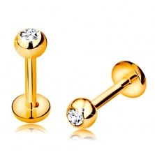 Briljantni piercing za brado ali ustnico, 14-k zlato - kroglica z diamantom, 6 mm