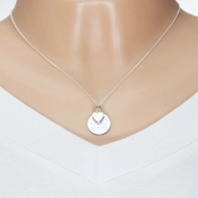 Ogrlica iz srebra 925, sijoča verižica, okrogla ploščica z napisom, srce