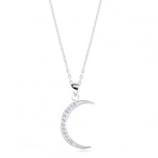 Ogrlica iz srebra 925, sijoča verižica, tanek lunin krajec z vdelanimi cirkoni