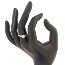 Dvobarven prstan 14-k zlata - prozoren cirkon v objemki s šestimi zobki, zaobljena kraka