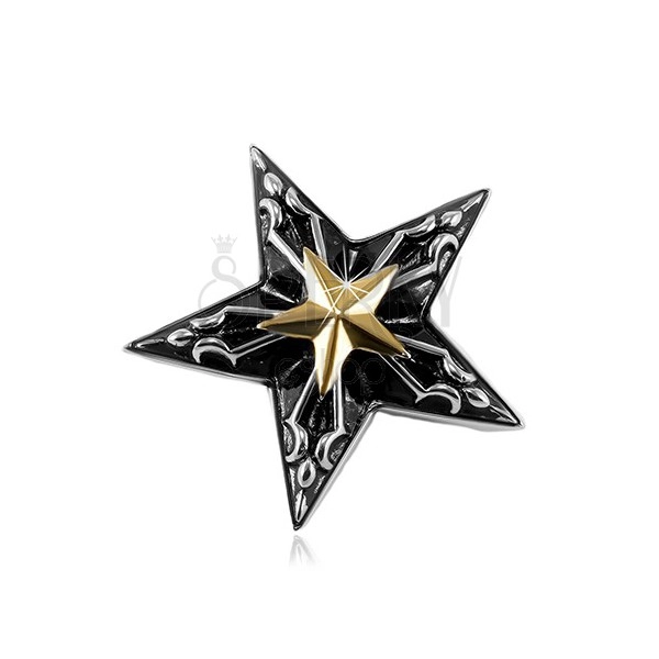 Jeklen obesek, velika črna zvezda z zlato zvezdico na sredini