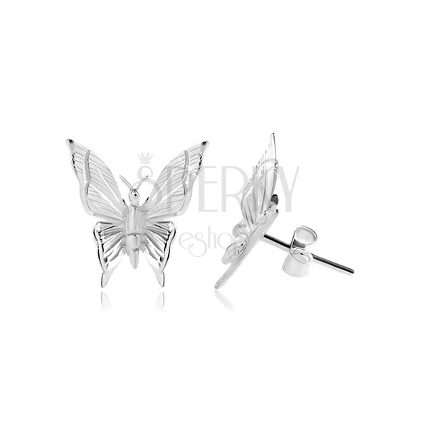 Uhani iz srebra 925, metulj z vgraviranimi zarezami na krilih