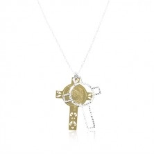 Ogrlica iz srebra 925, graviran križ zlate in srebrne barve