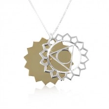 Ogrlica iz srebra 925, izrezano sonce v dveh odtenkih, sijoči izrezi