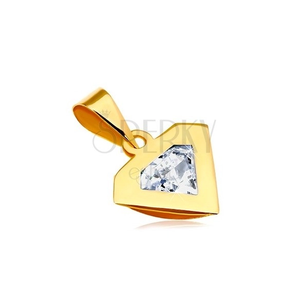 Obesek iz 14-k rumenega zlata – obris diamanta, bleščeč prozoren cirkon
