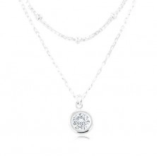 Ogrlica iz srebra 925, dvojna verižica, okrogel cirkon in kroglice
