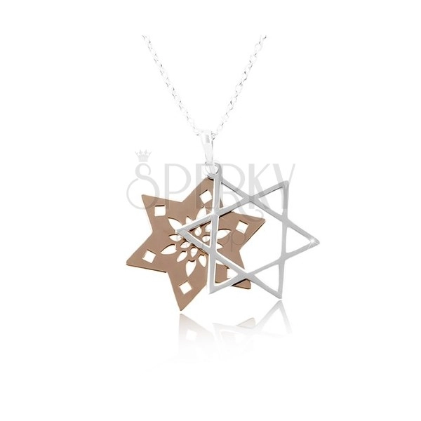 Ogrlica iz srebra 925, dvojna zvezda z izrezi, bakrene in srebrne barve