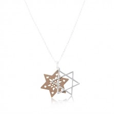 Ogrlica iz srebra 925, dvojna zvezda z izrezi, bakrene in srebrne barve
