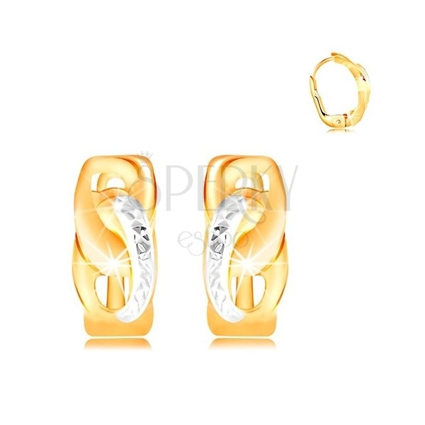 14-k zlati uhani – povezana ovala z majhnimi zarezami