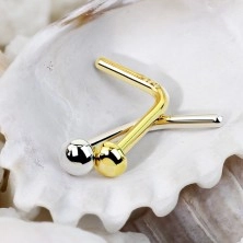 Ukrivljen piercing za nos iz 14-k belega zlata – sijoča gladka polkroglica, belo zlato