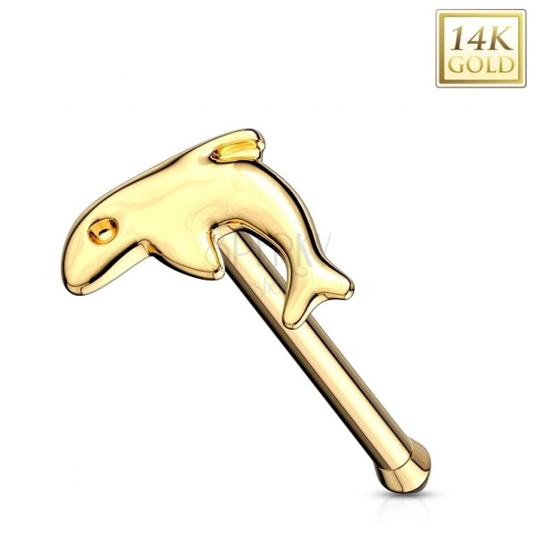 Raven piercing za nos iz 14-k rumenega zlata – sijoč delfinček