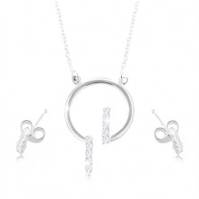 Komplet iz srebra 925, uhani in ogrlica – obroček in linije prozornih cirkonov