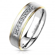 Dvobarven jeklen prstan, srebrne in zlate barve, prozorni cirkoni, 6 mm