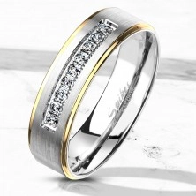 Dvobarven jeklen prstan, srebrne in zlate barve, prozorni cirkoni, 6 mm