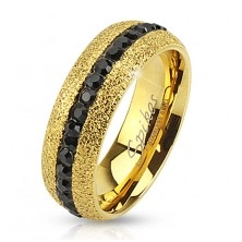 Jeklen prstan zlate barve, lesketav, cirkonski pas, 6 mm