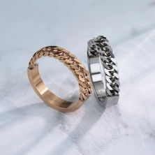 Jeklen poročni prstan srebrne barve z verižico, 4 mm