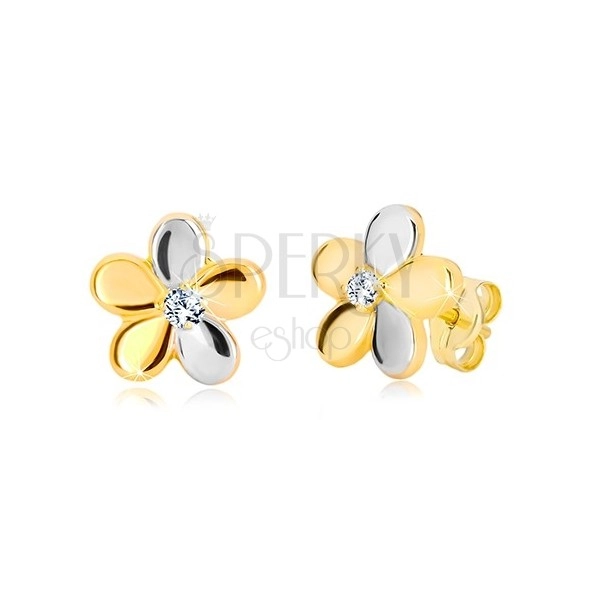 Uhani iz kombinacije 14-k zlata – sijoč dvobarven cvet, cirkon