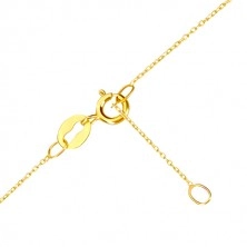 Ogrlica iz 9-k rumenega zlata – obris solze, tanka verižica iz ovalnih členov