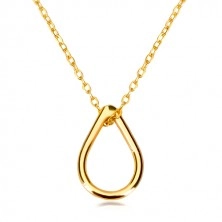 Ogrlica iz 9-k rumenega zlata – obris solze, tanka verižica iz ovalnih členov