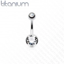 Titanov piercing za popek – kroglica z brušenima cirkonoma, dolžina 8 mm