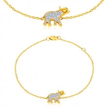 Zapestnica iz 14-k zlata – slon z lesketavimi cirkoni, tanka sijoča verižica