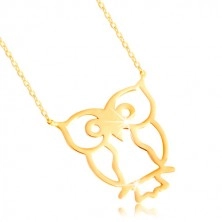 Ogrlica iz 14-k rumenega zlata – sova, simbol modrosti, sijoča tanka verižica