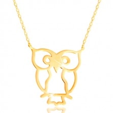 Ogrlica iz 14-k rumenega zlata – sova, simbol modrosti, sijoča tanka verižica