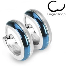 Okrogli jekleni uhani - kombinacija modre in srebrne barve