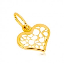 Obesek iz 14-k rumenega zlata – simetrično srce, okrašeno z izrezi
