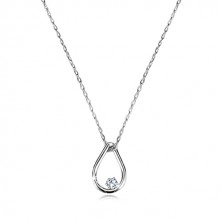 Briljantna ogrlica iz 9-k belega zlata – obris solze z diamantom, tanka verižica