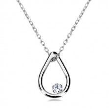 Briljantna ogrlica iz 9-k belega zlata – obris solze z diamantom, tanka verižica