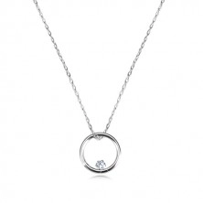 Diamantna ogrlica iz 9-k belega zlata – ozek sijoč krog in briljant